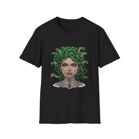 Handmade Medusa Graphic T-Shirt Black Mythical Serpent Goddess Tee Size S - Picture 2 of 5